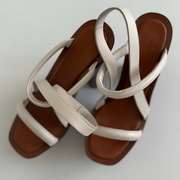 🧡 Leather Charles Jourdan Elegant White Strappy Women's Sandal Heels - Picture 2 of 9